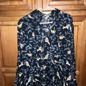 Black Bird Print Blouse